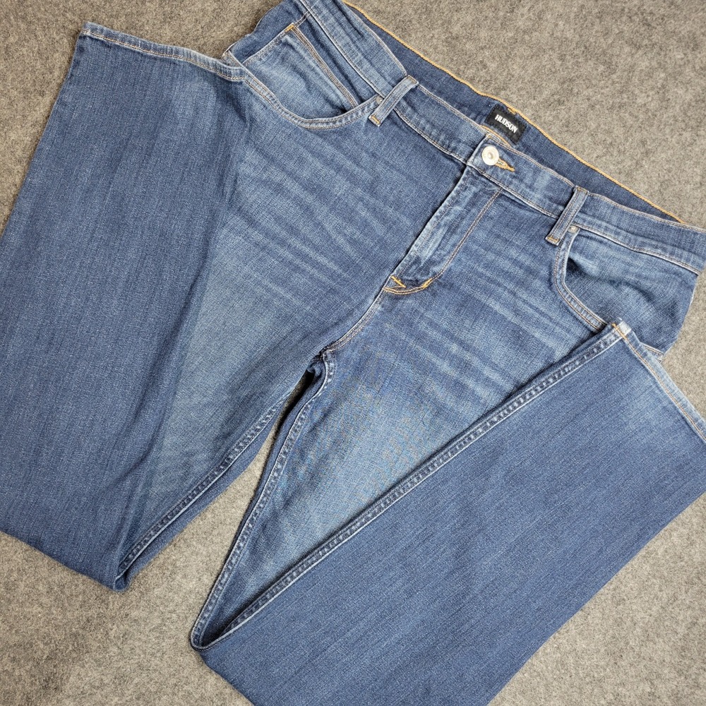 Hudson Jeans Mens 38 Blue Denim Blake Hatch Slim Straight Leg Zip Fly Streetwear